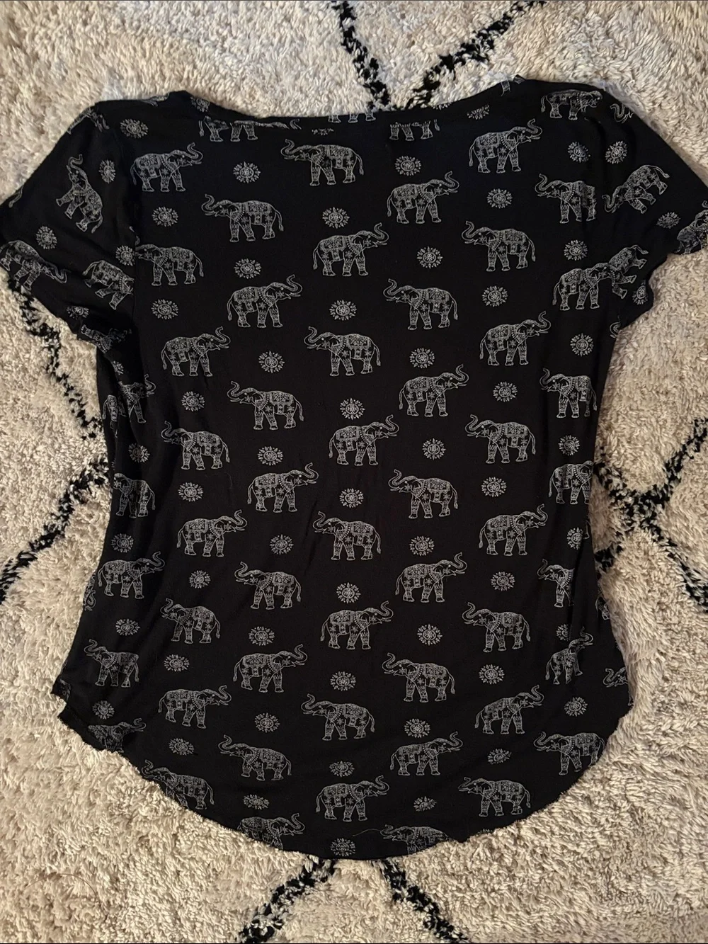 Hollister Black Tee with Ivory Elephant Print and Pocket
